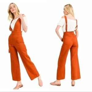 Dollhouse Rust Orange Wide Leg Overalls Jumpsuit 32” Waist Size 15